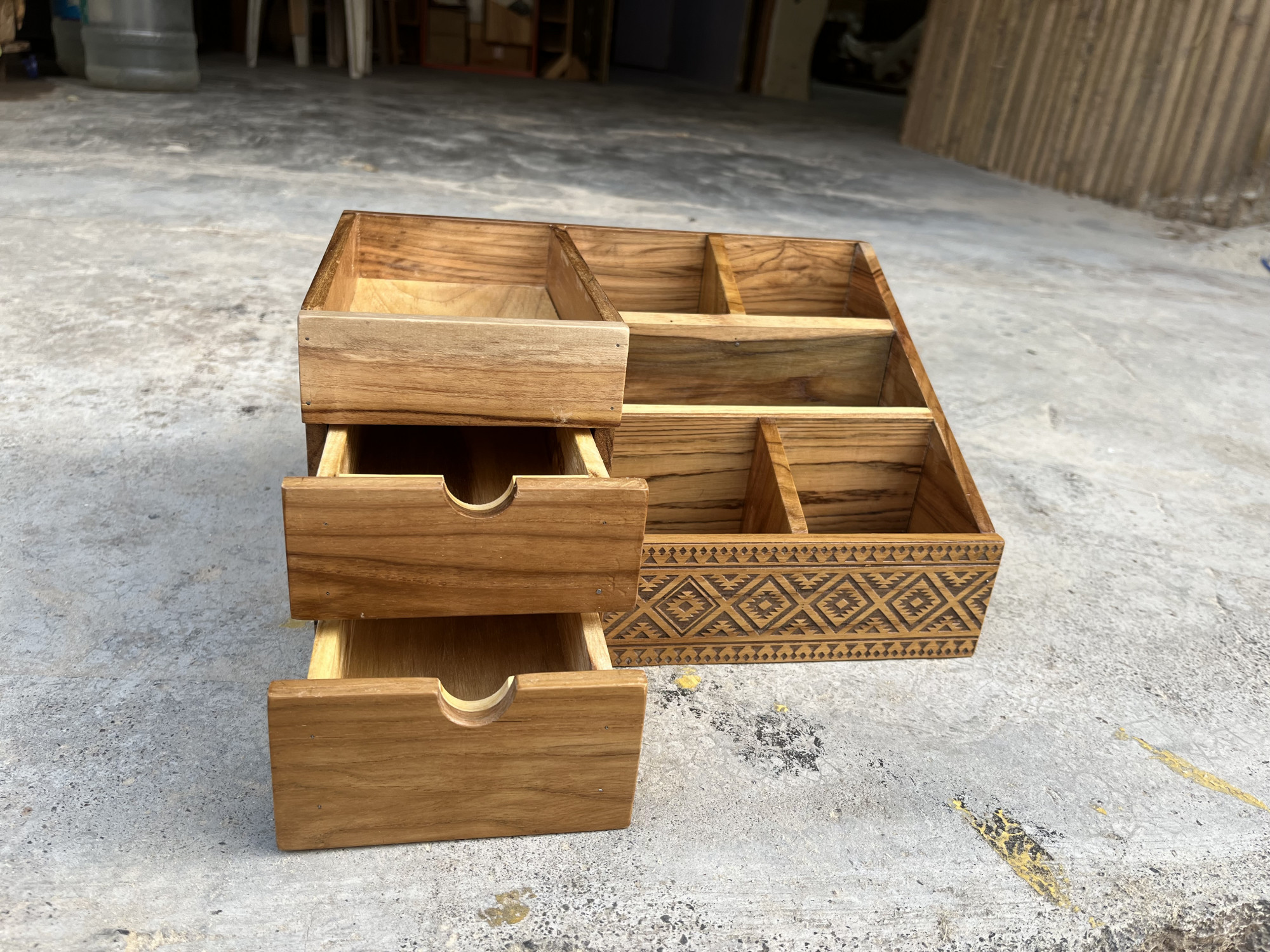 Teak Wooden Desk Organiser