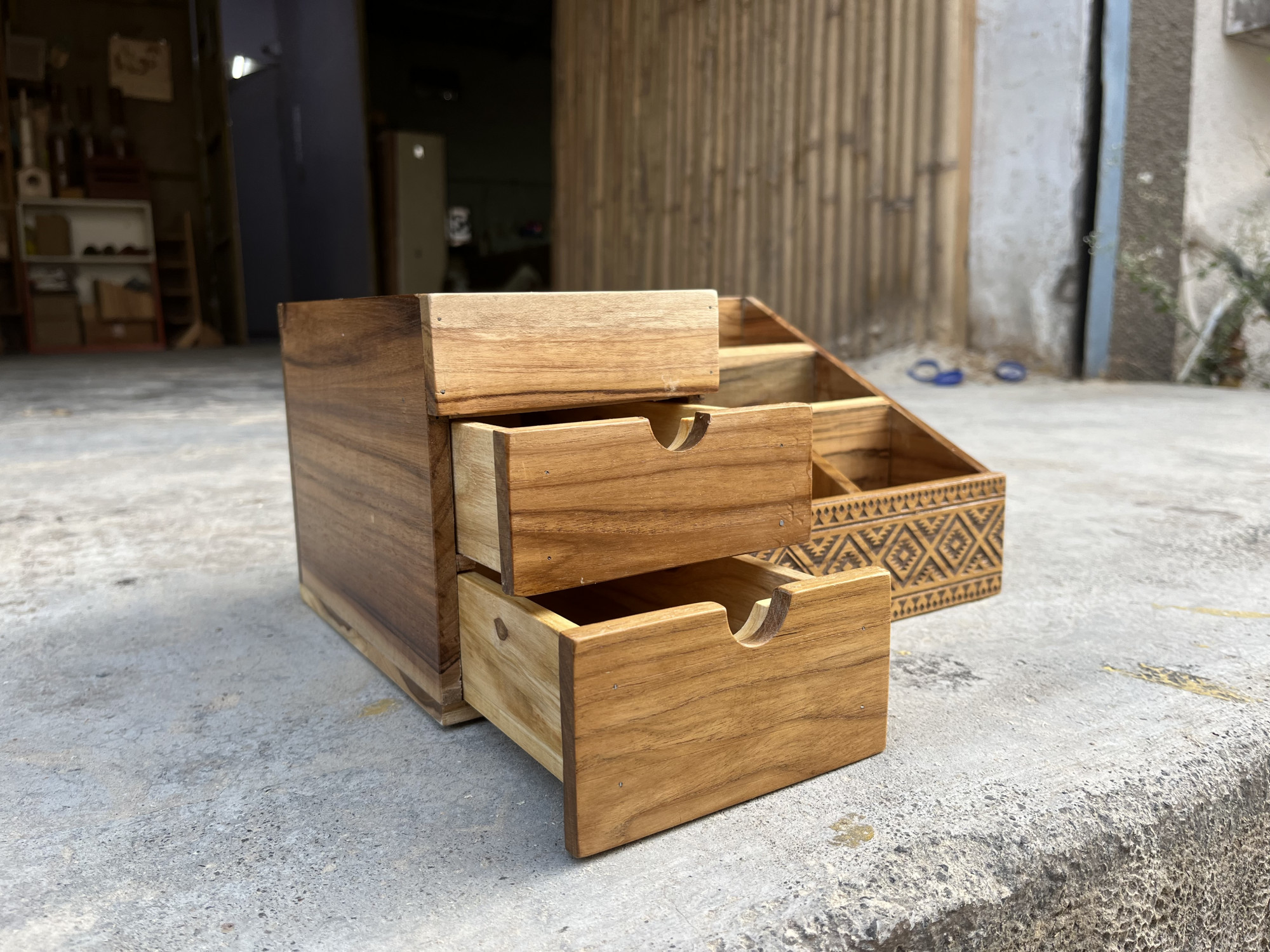 Teak Wooden Desk Organiser