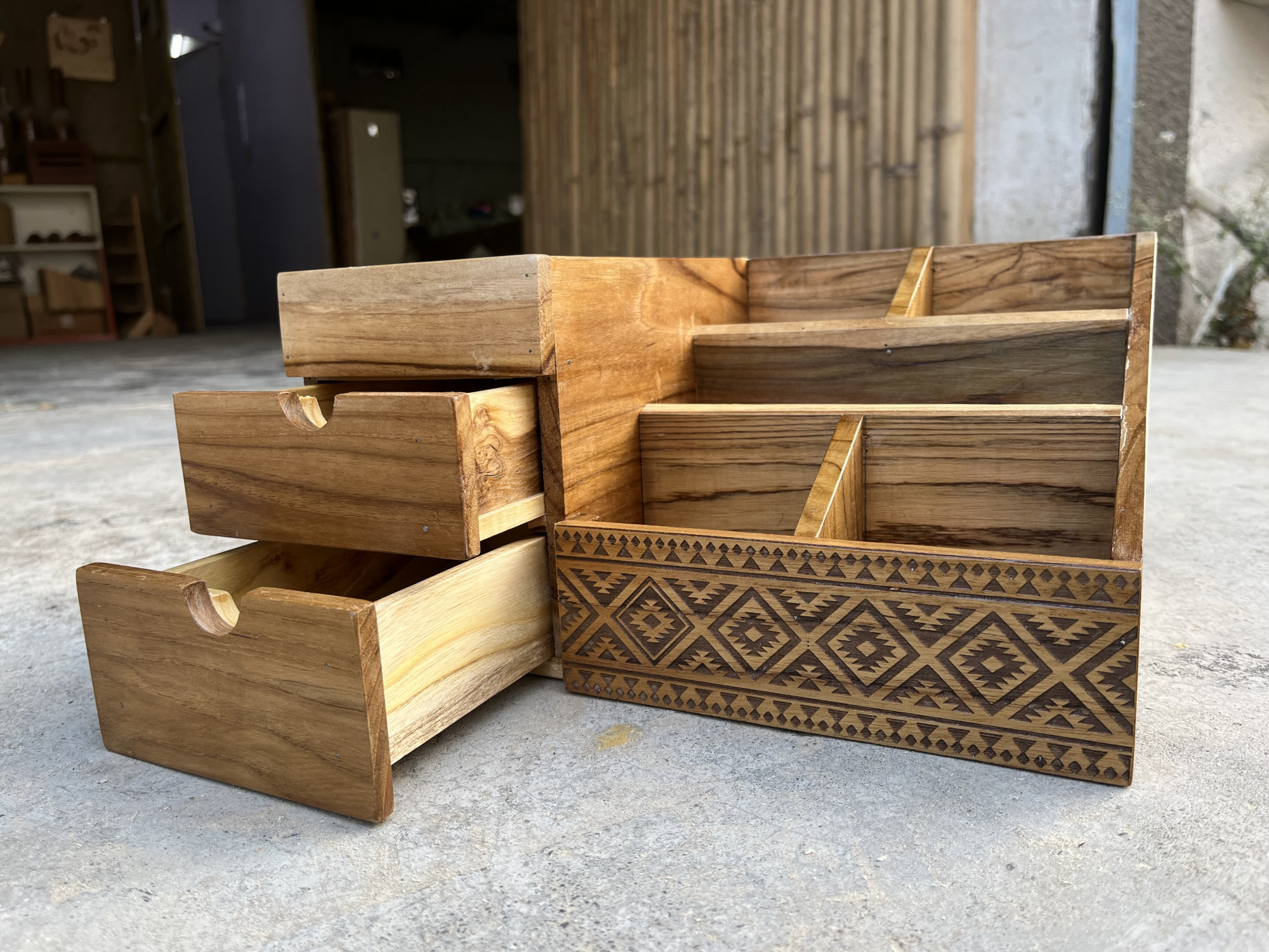 Teak Wooden Desk Organiser