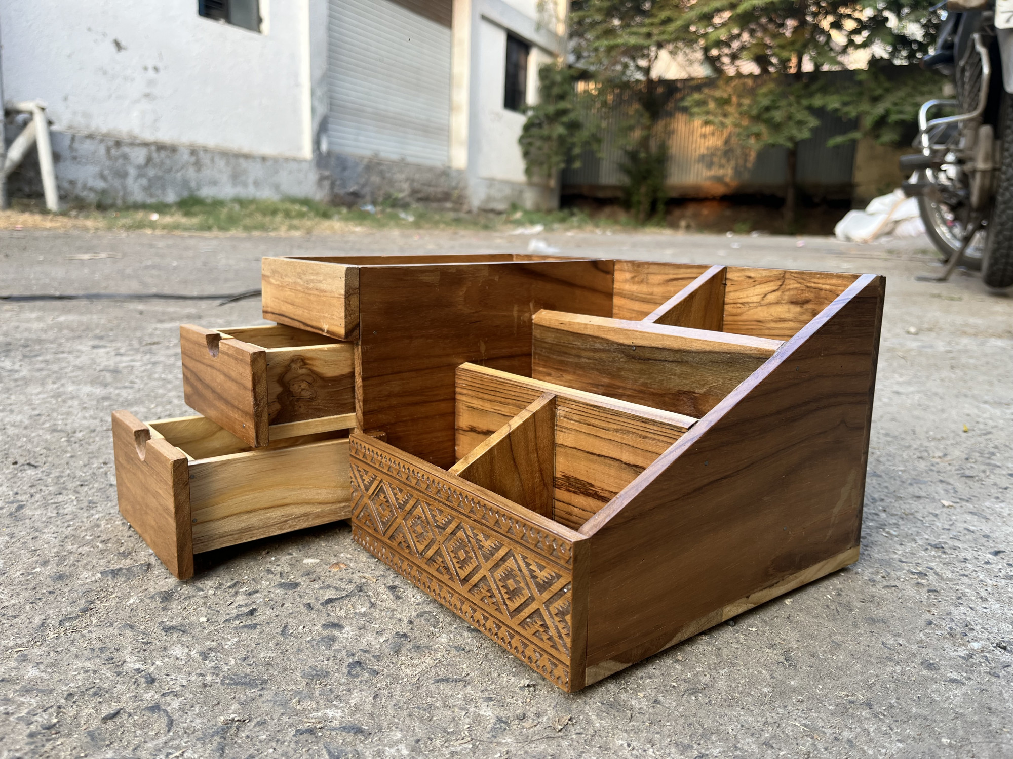 Teak Wooden Desk Organiser