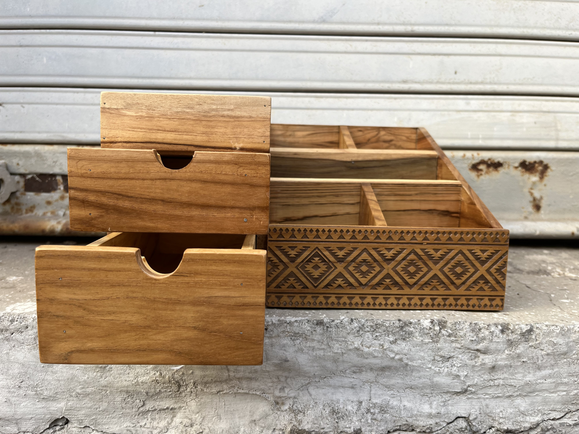 Teak Wooden Desk Organiser