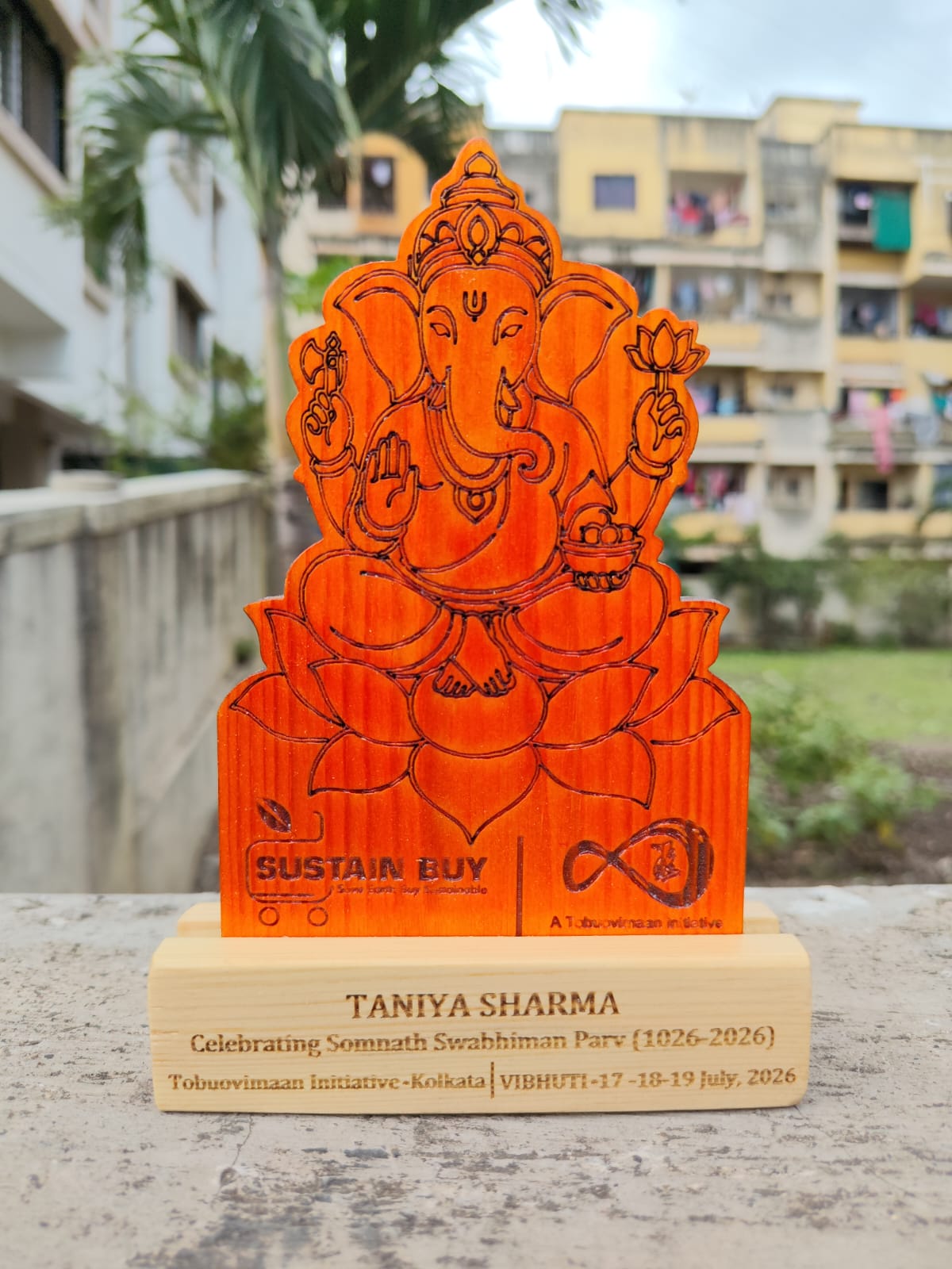 Eco-friendly wooden Lord Ganesha Trophy