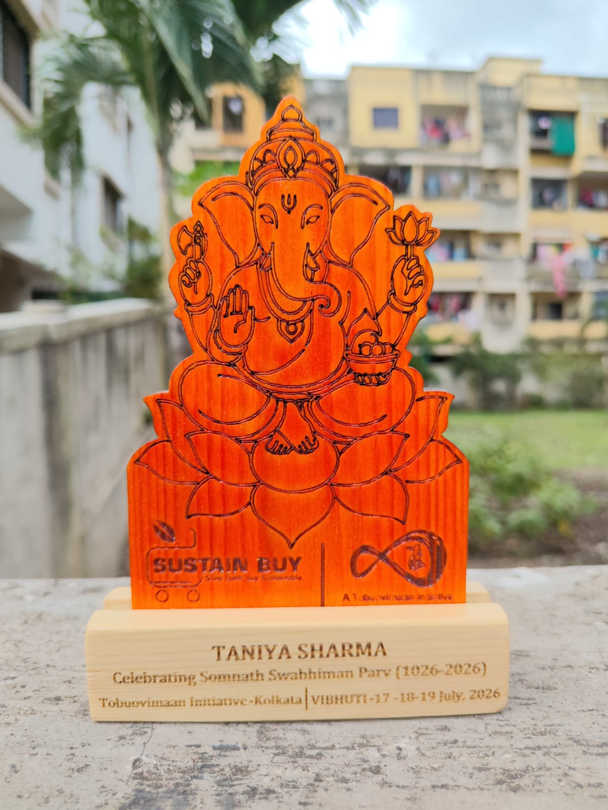Eco-friendly wooden Lord Ganesha Trophy
