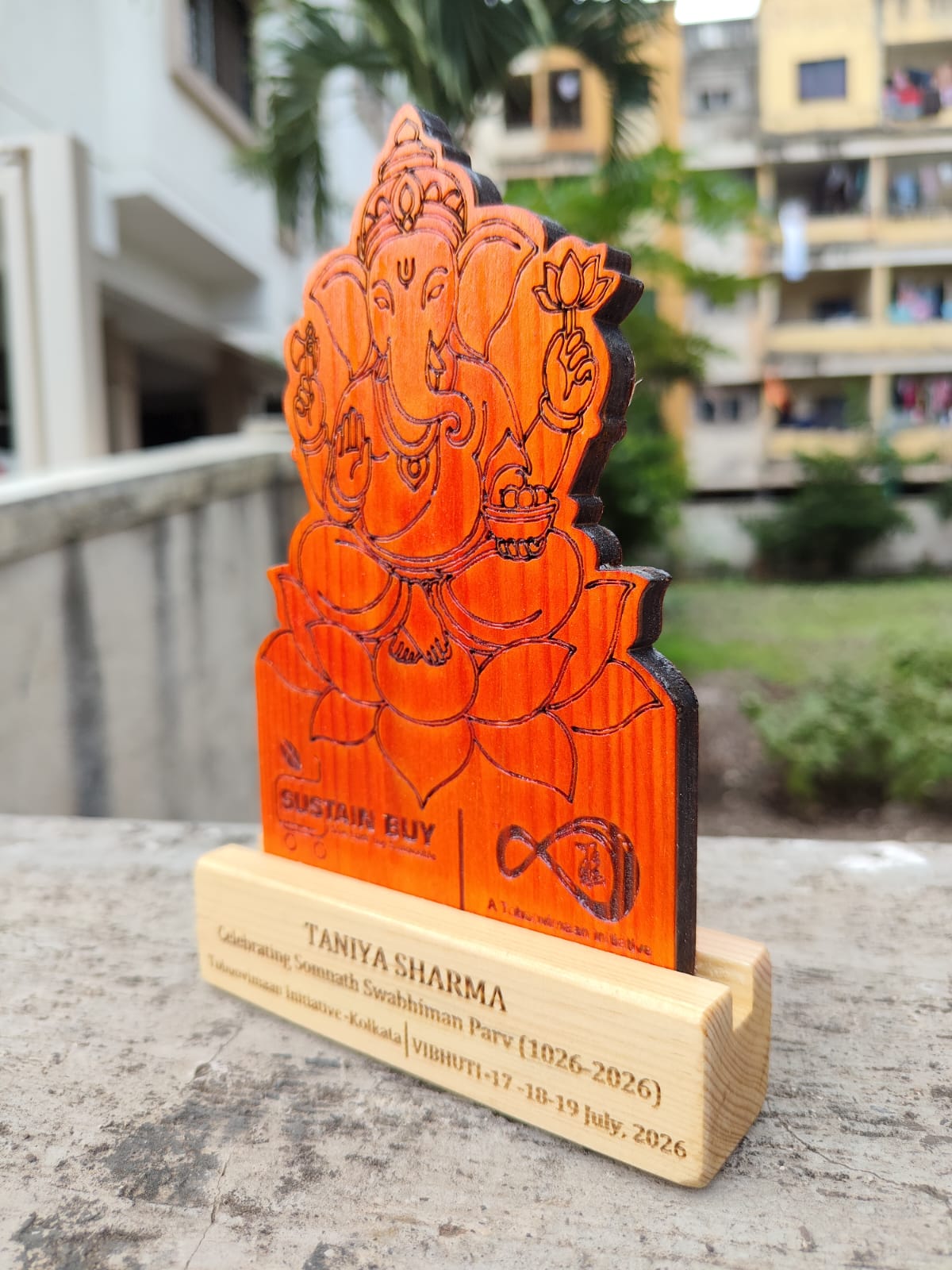 Eco-friendly wooden Lord Ganesha Trophy