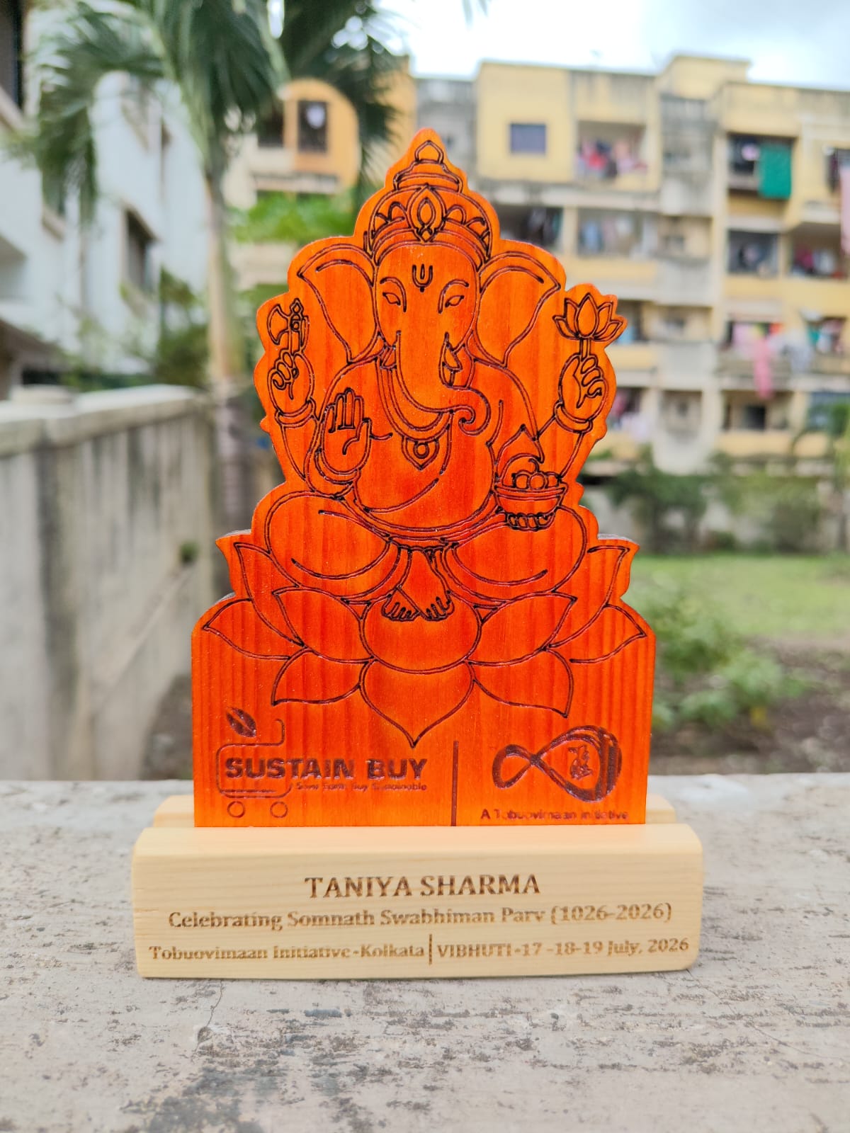 Eco-friendly wooden Lord Ganesha Trophy