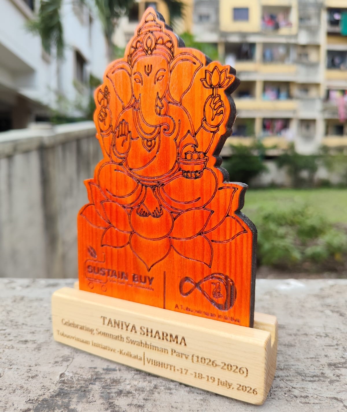 Eco-friendly wooden Lord Ganesha Trophy
