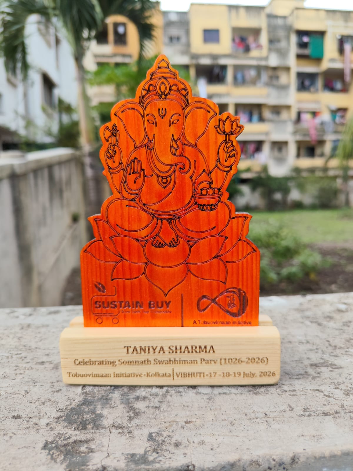 Eco-friendly wooden Lord Ganesha Trophy