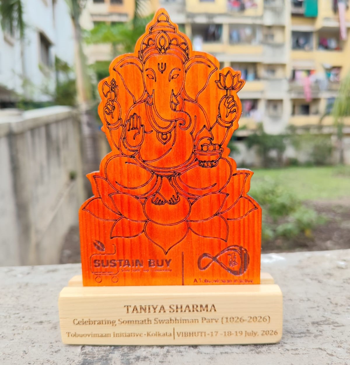 Eco-friendly wooden Lord Ganesha Trophy