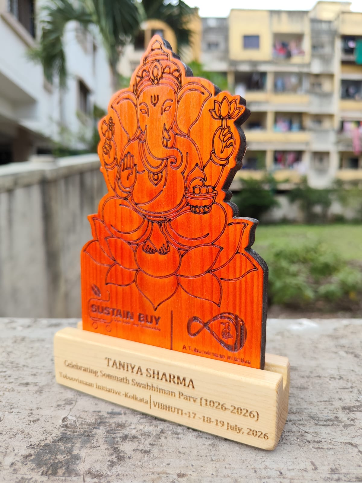 Eco-friendly wooden Lord Ganesha Trophy
