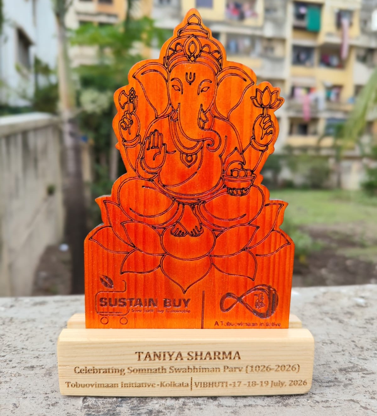 Eco-friendly wooden Lord Ganesha Trophy