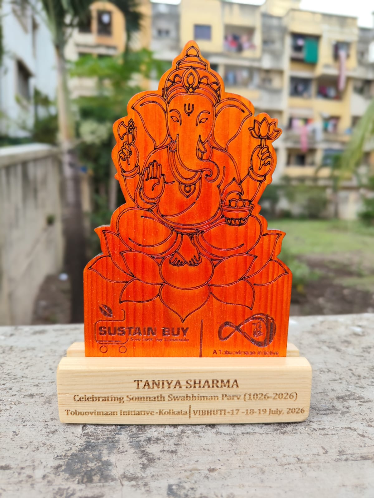 Eco-friendly wooden Lord Ganesha Trophy