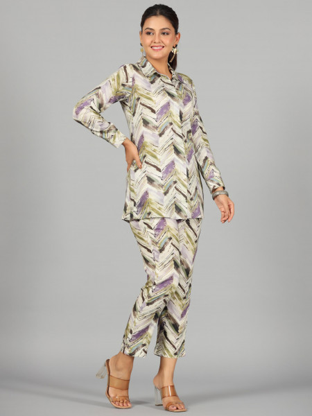 Juniper Green Chevron Printed Rayon Tunic With Pants Set