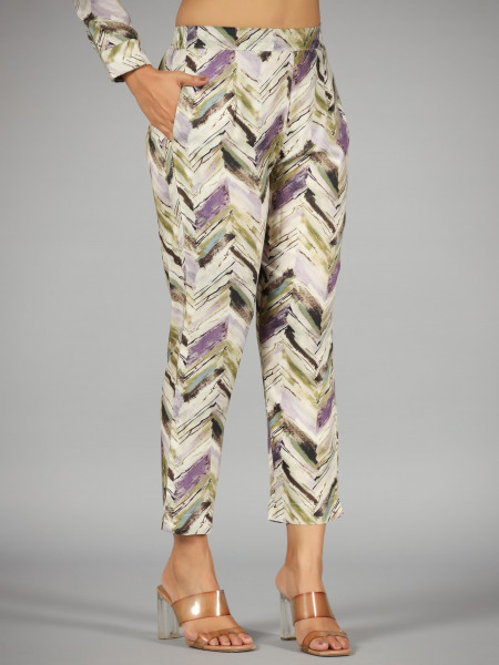Juniper Green Chevron Printed Rayon Tunic With Pants Set