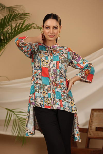 Multi Patchwork Printed Asymmetric Tunic