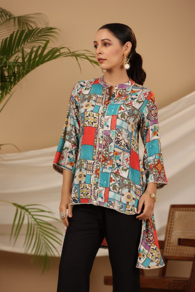 Multi Patchwork Printed Asymmetric Tunic