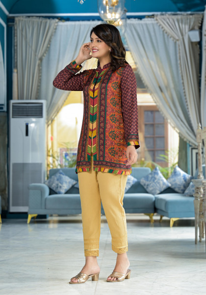 Multi Ethnic Motif Printed Viscose Tunic For Women