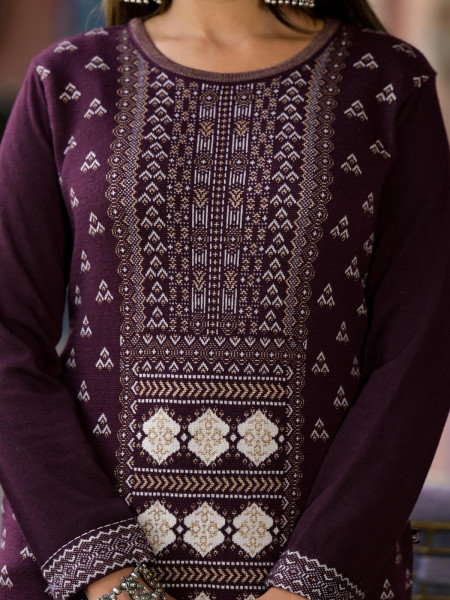 Mauve Ethnic Motif Printed Polycotton Winter Wear Kurta