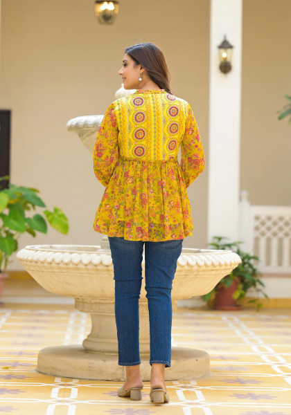 Lime Green  Floral Printed Chiffon Tunic