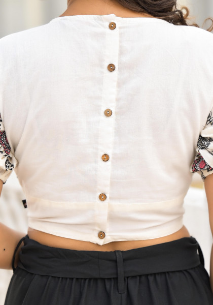 Ivory & Black Solid Cotton Co-Ord Set With Thread Work