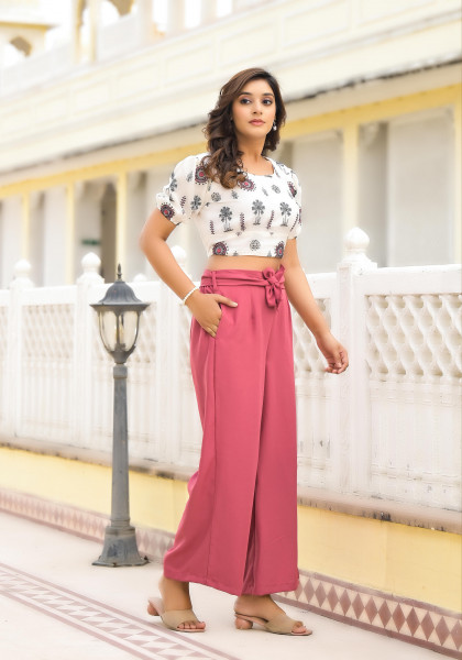 Ivory & Pink Solid Cotton Co-Ord Set With Thread Work