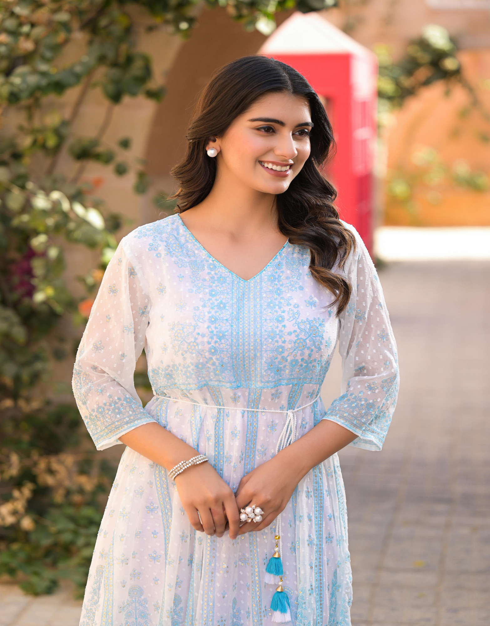 ethnic blue dress Women Indian Navy Blue Abstract Printed A-Line Ethnic Dresses L / Navy