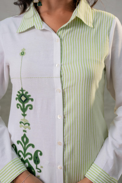 LightGreen & White Divide Embroidered Panel Kurta Set