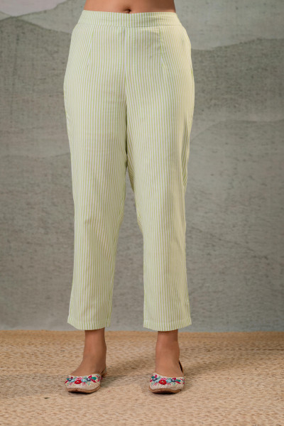 LightGreen & White Divide Embroidered Panel Kurta Set