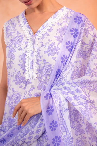 Lavender Whisper Floral Kurta Pant And Dupatta Set