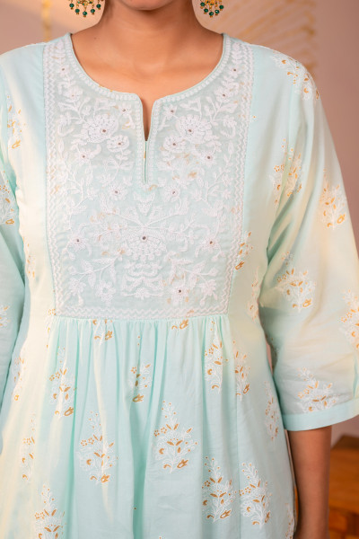 Ocean Aqua Embroidered Kurta