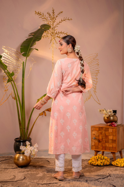 Gulnaar Peach Embroidered Kurta