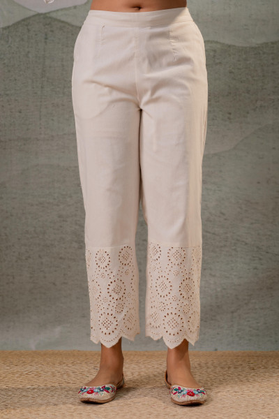 Off-White Embroidered Kurta Set with Striped Dupatta