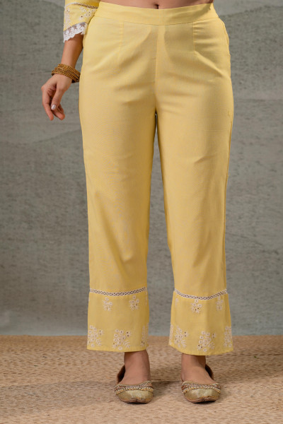 Sunlit Yellow Embroidered Kurta Set with Striped Dupatta