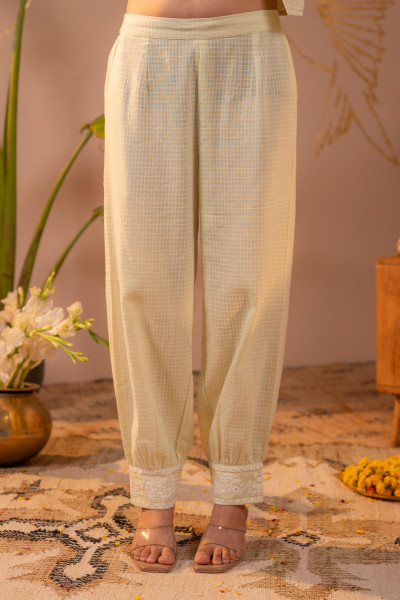 Pistachio Blossom Embroidered Kurta Set with Sheer Striped Dupatta