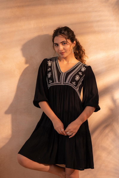 Black Nomad Embroidered Boho Dress