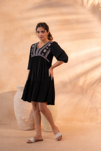 Black Nomad Embroidered Boho Dress