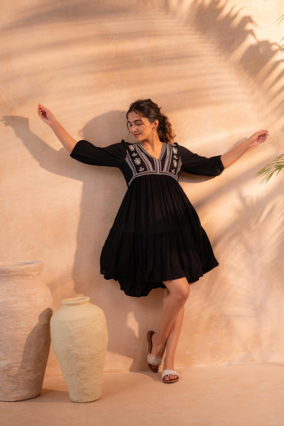 Black Nomad Embroidered Boho Dress