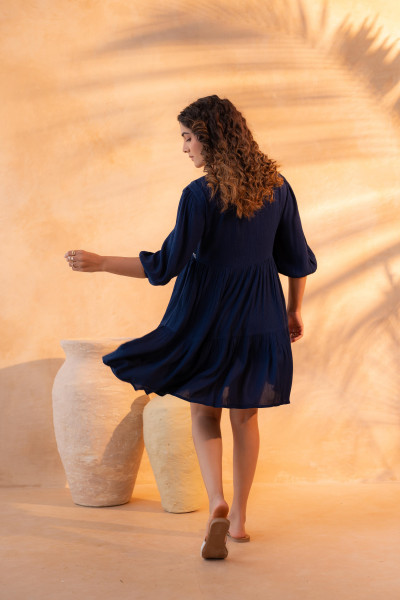 Navy Nomad Embroidered Boho Dress