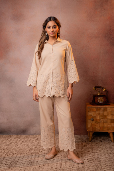 Sand Whisper Schiffli Co-Ord Set