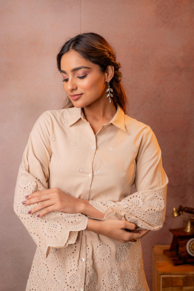 Sand Whisper Schiffli Co-Ord Set