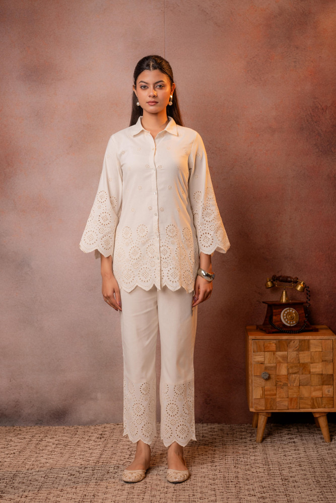 Cotton Whisper Schiffli Co-Ord Set