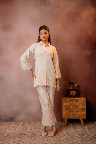 Cotton Whisper Schiffli Co-Ord Set