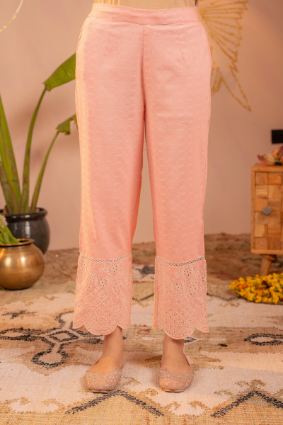 Peach Pastel Schiffli Kurta Set