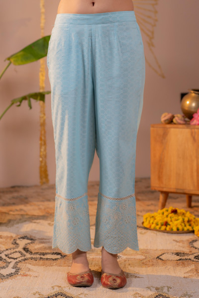 SkyBlue Pastel Schiffli Kurta Set