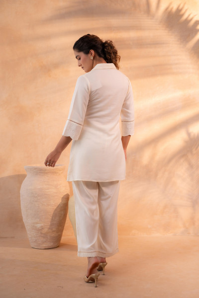 Beige Schiffli Lounge Co-Ord