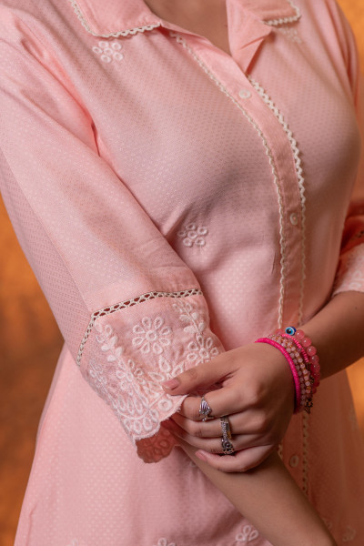 Peach Schiffli Lounge Co-Ord