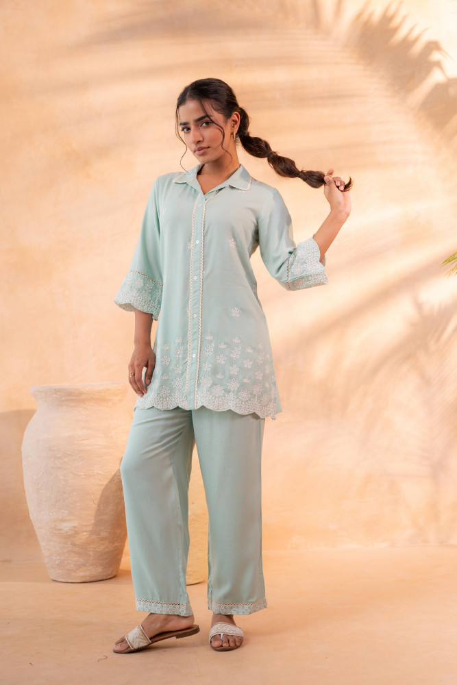 SageGreen Schiffli Lounge Co-Ord