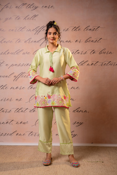 SageGreen Bloom Tassel Kurta Co-Ord