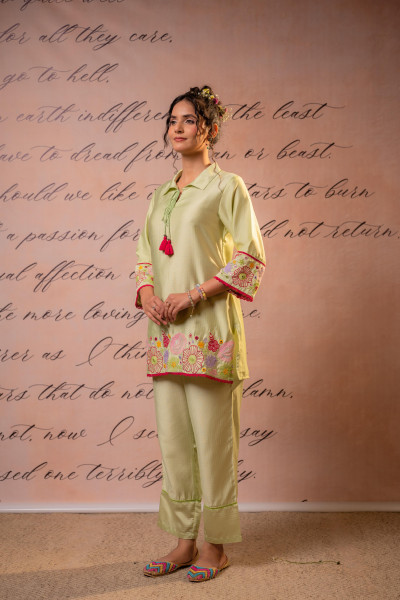 SageGreen Bloom Tassel Kurta Co-Ord