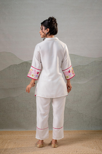 White Bloom Tassel Kurta Co-Ord