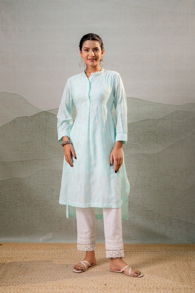 Aqua Embroidered Kurta